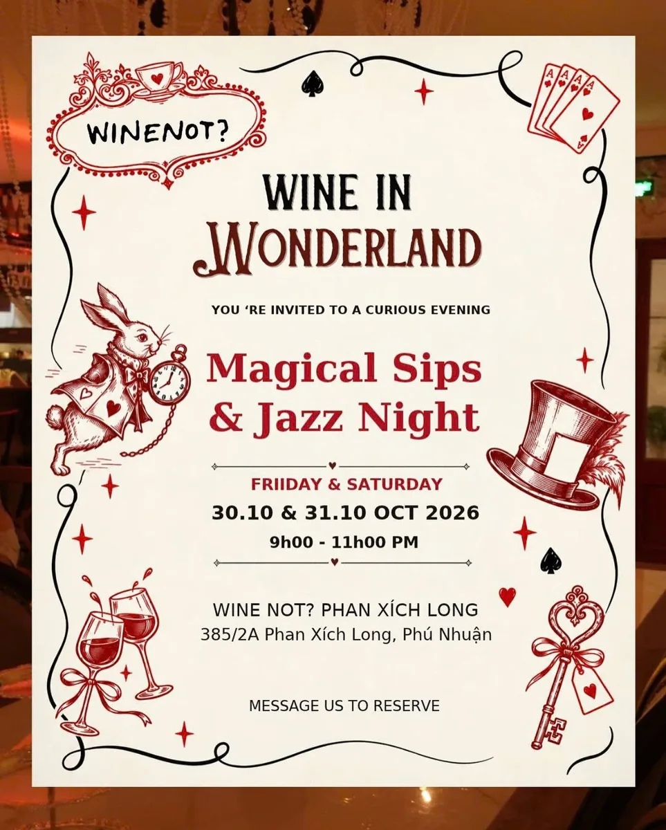 Wine in Wonderland jazz night poster