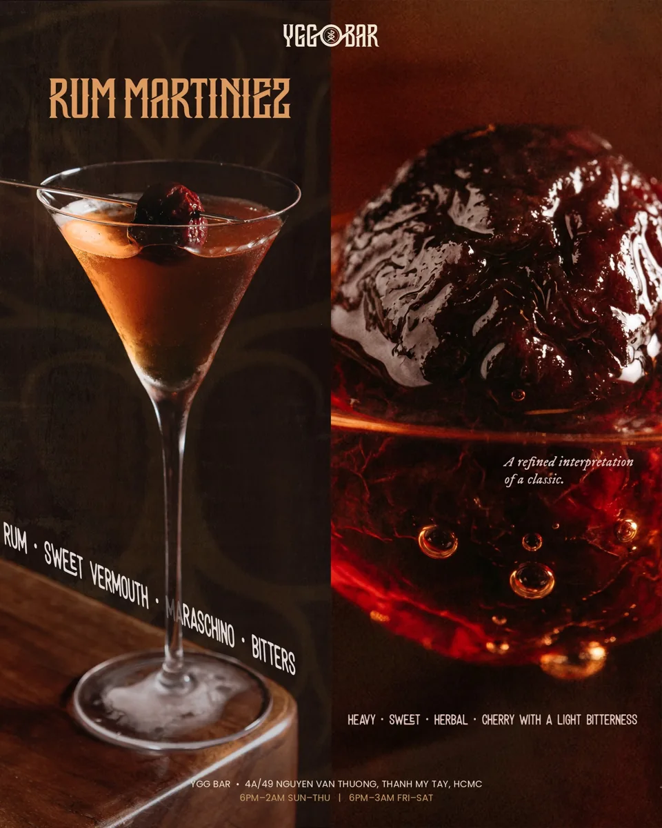 YGG Bar’s Rum Martinez cocktail; happy-hour pricing applies only to the selected menu