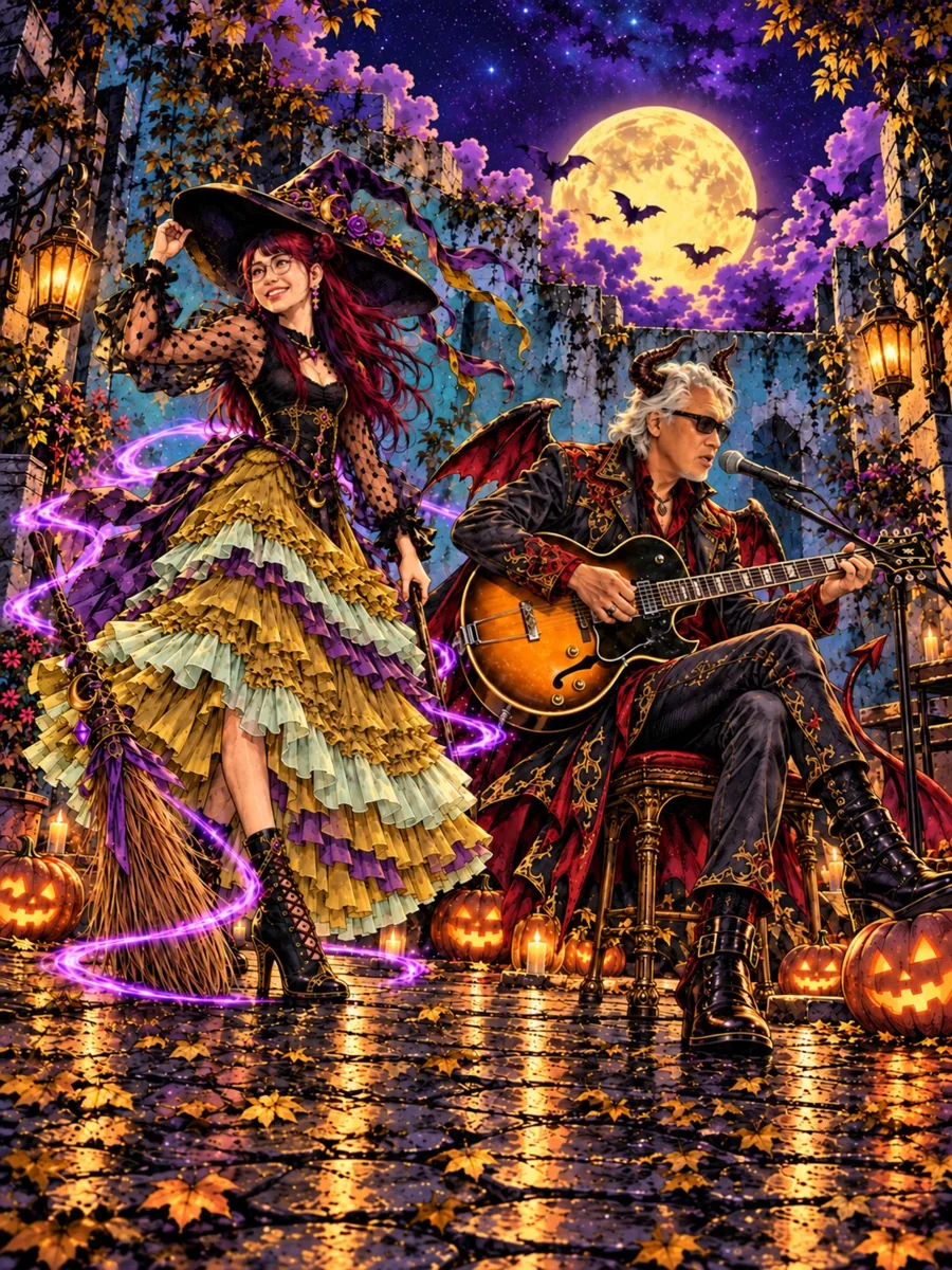 Companion Halloween Concert promotional artwork with illustrated singer and guitarist.