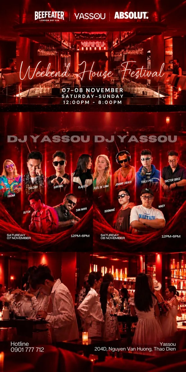 Weekend House Festival poster for 7–8 November at Yassou, with conflicting 6 PM and 8 PM end times.