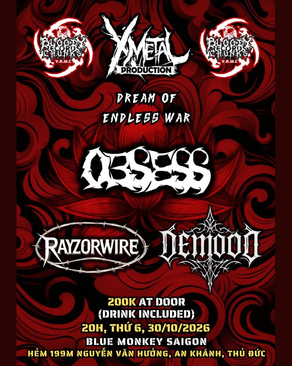 X-Metal Dream of Endless War poster with three band logos and 30 October date.