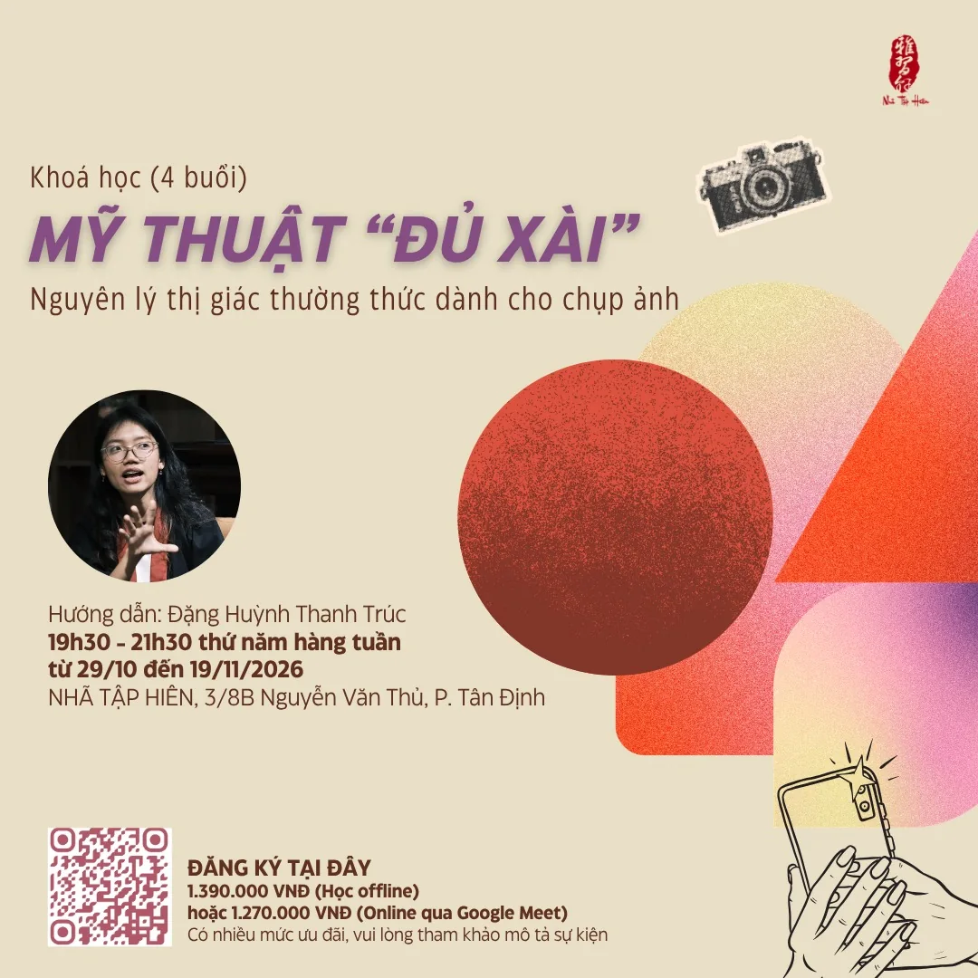 Mỹ Thuật Đủ Xài four-session photography course poster with 29 October to 19 November dates