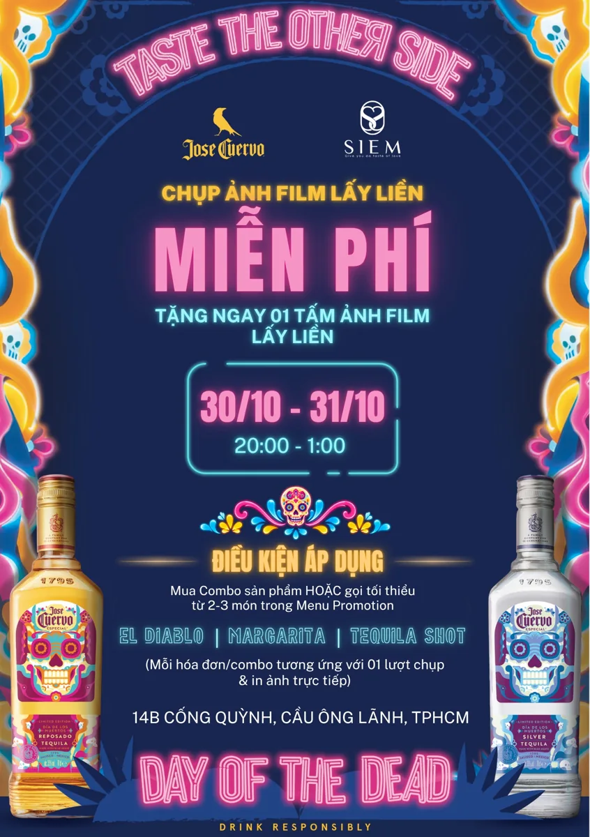 Siem and Jose Cuervo poster advertising complimentary instant-film photos on October 30–31 from 20:00 to 01:00 with a qualifying purchase.