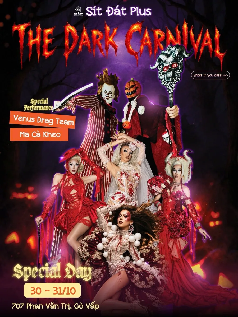 Sít Đát Plus Dark Carnival flyer; poster spans 30–31 October, caption assigns Plus to 31 October