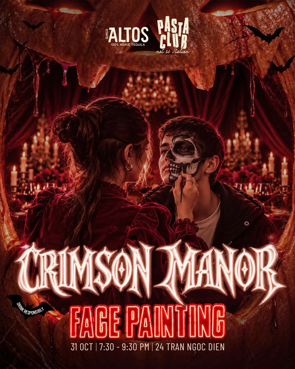 Crimson Manor: live sax and face painting — organizer artwork