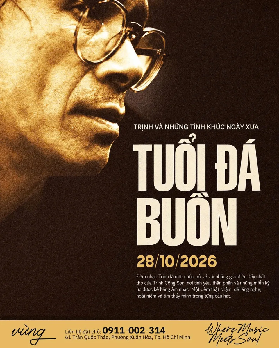 Tuổi Đá Buồn — Songs of Trịnh Công Sơn event poster.