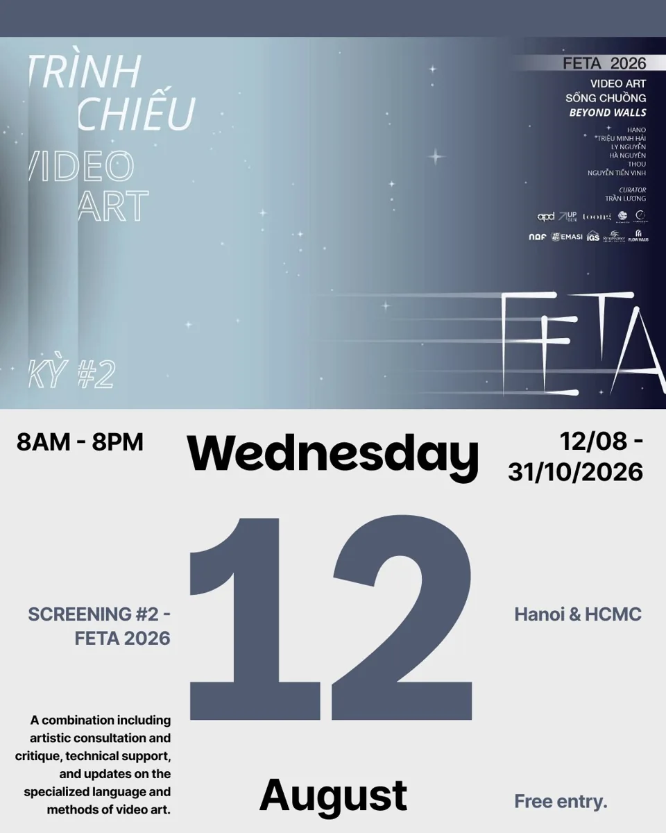 FETA 2026 Screening #2 video art poster with August12–October31 date range.