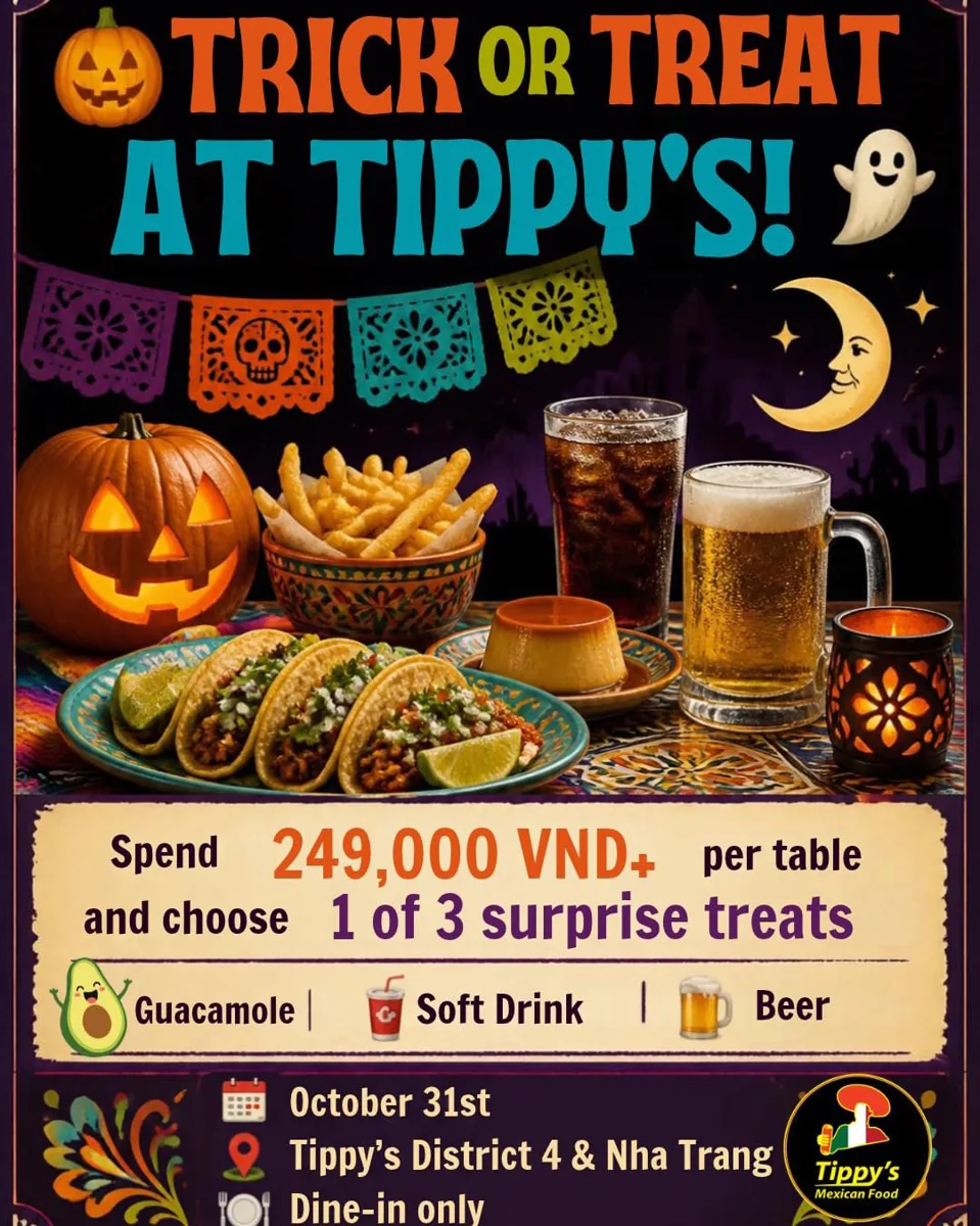 Halloween treat offer poster: spend 249,000 VND per table on 31 October.