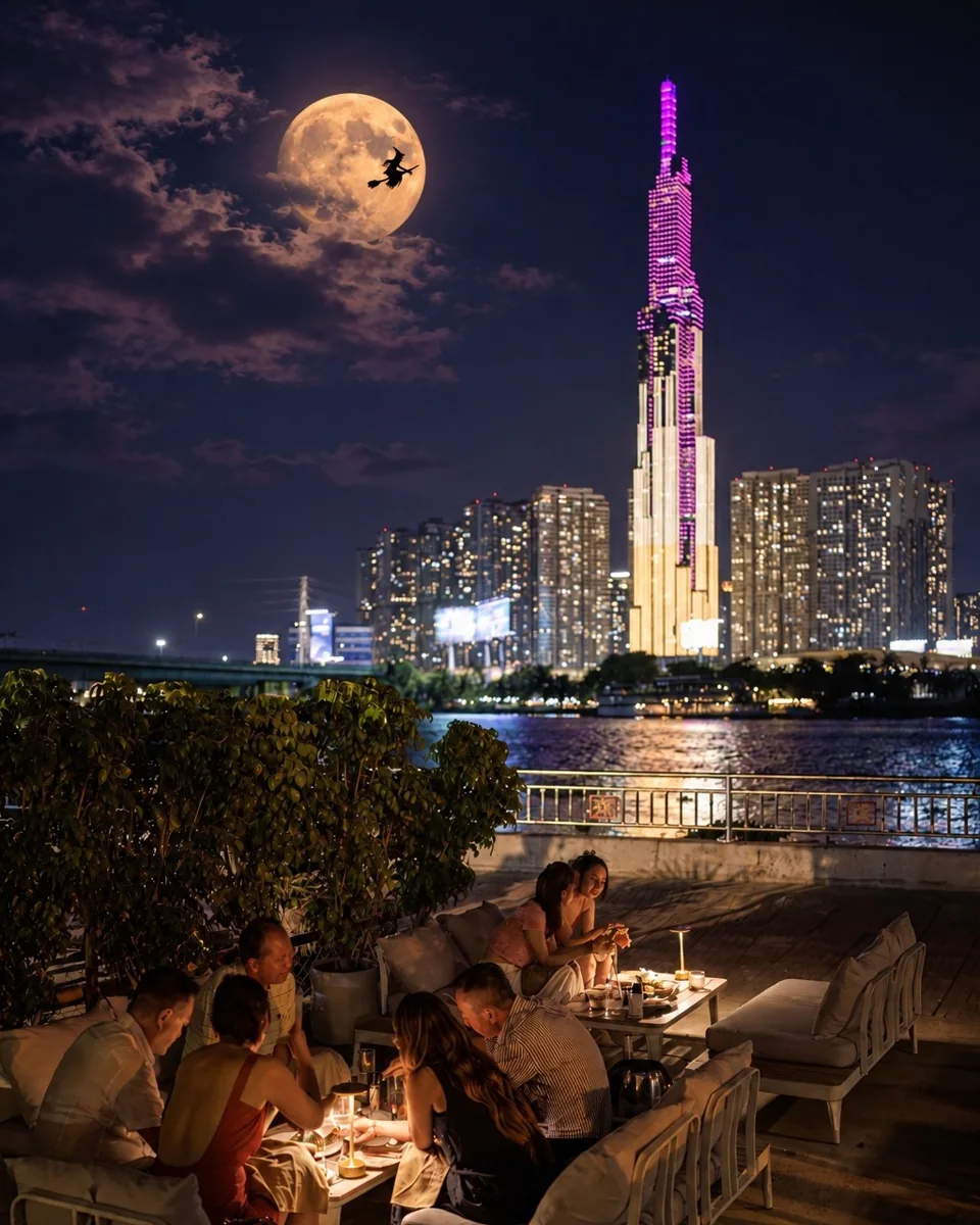 Baïeta riverside dining terrace in its Halloween announcement.