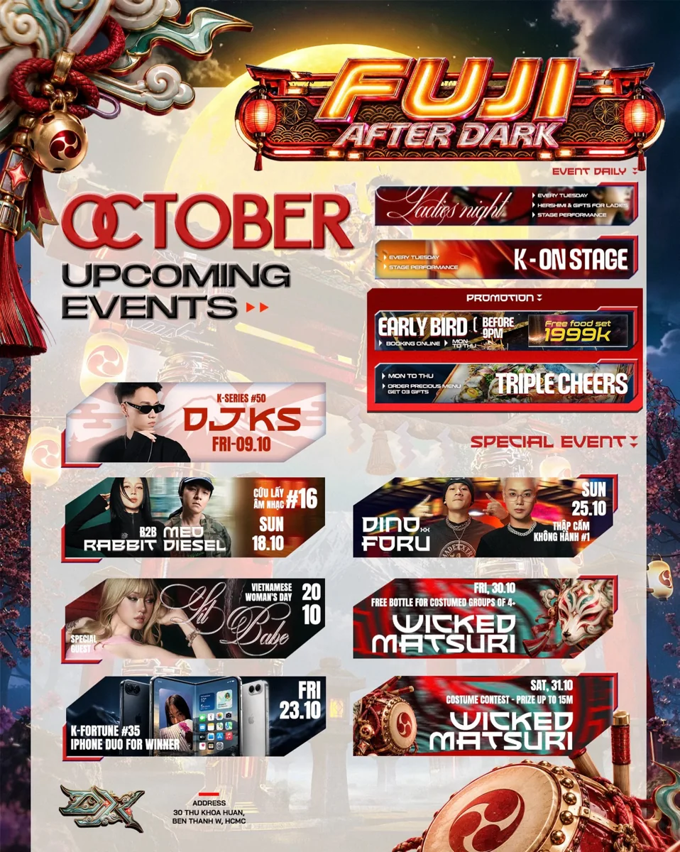 District K October programme poster showing the Wicked Matsuri offers on 30 and 31 October, alongside the month’s other events.