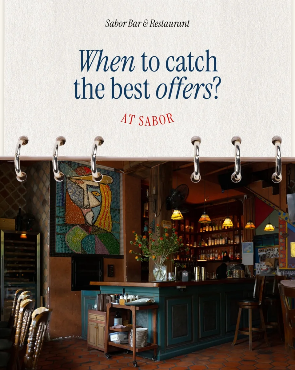 Sabor Bar & Restaurant interior with an offers headline