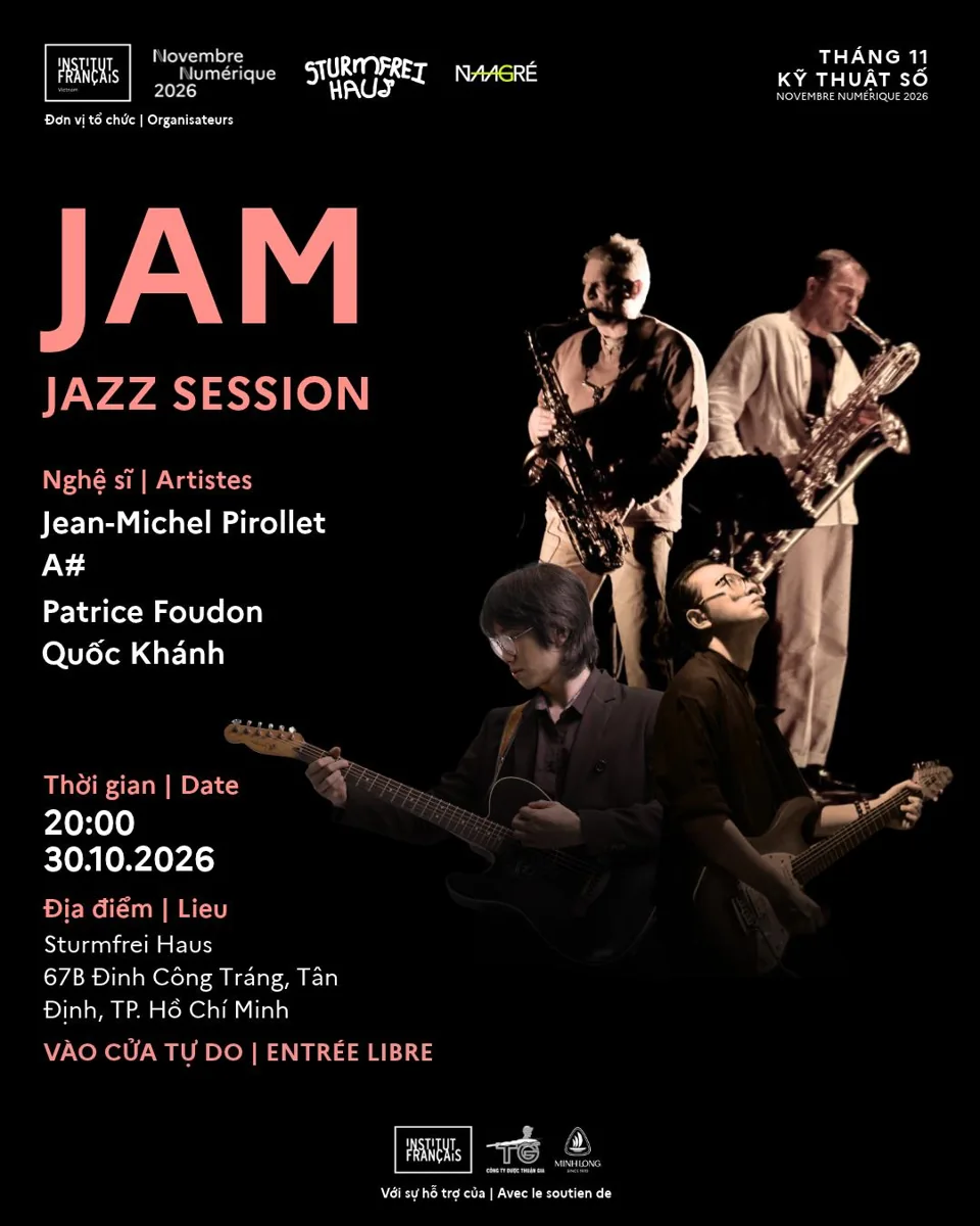 Jam Jazz Session poster showing four named artists, 30 October 2026 at 20:00 and Sturmfrei Haus