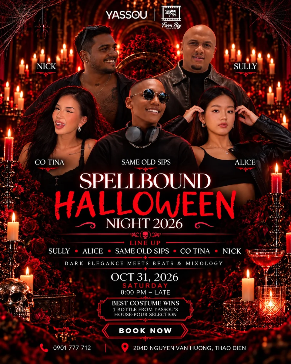 Spellbound Halloween Night lineup poster naming five DJs and 31 October at 8 PM.