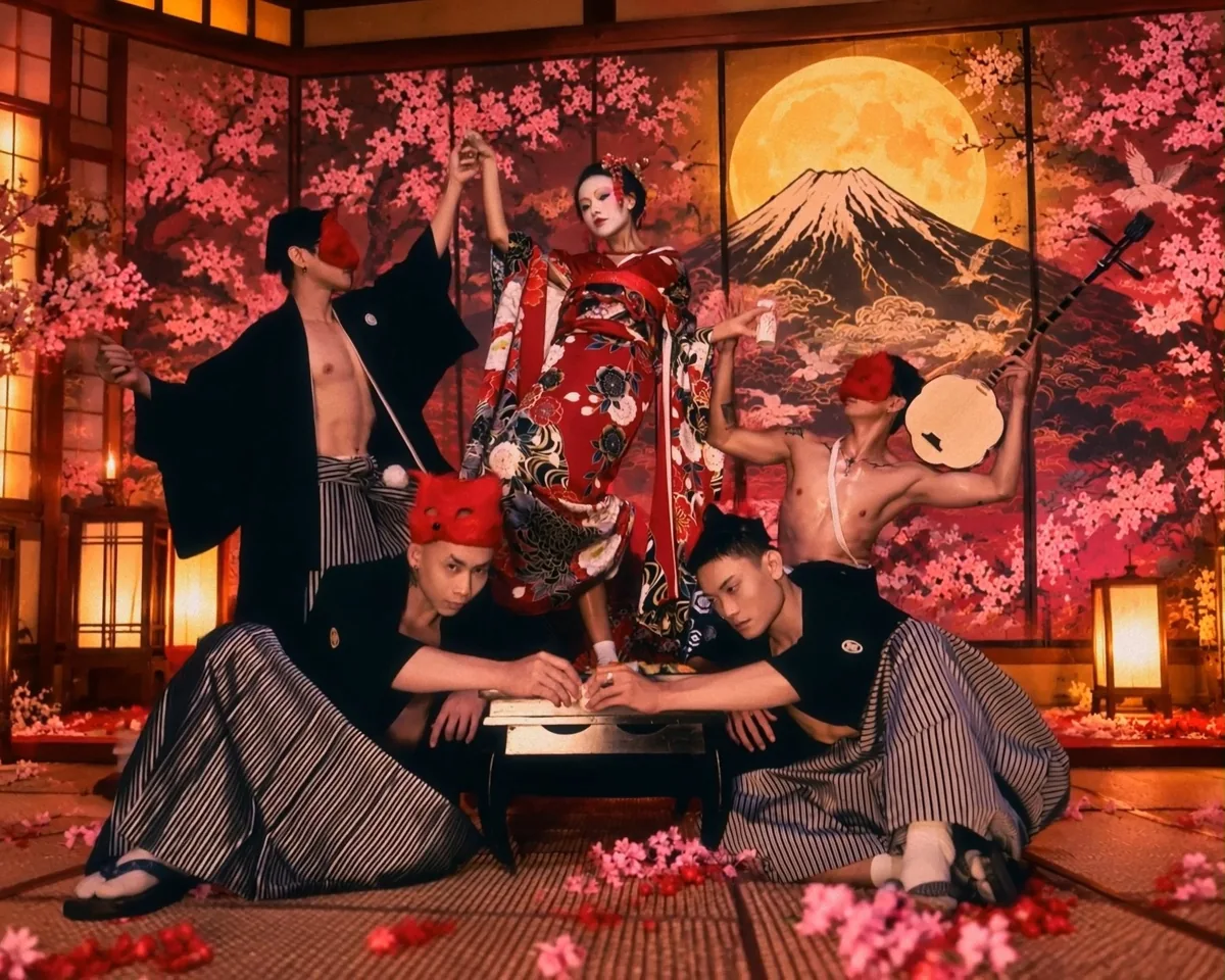 Viewed reel cover depicting Japanese-themed ladies night, but it adds no clock or updated date. Older 17 October Tuesday schedule represented by two unreconfirmed dates within 26 October–8 November.