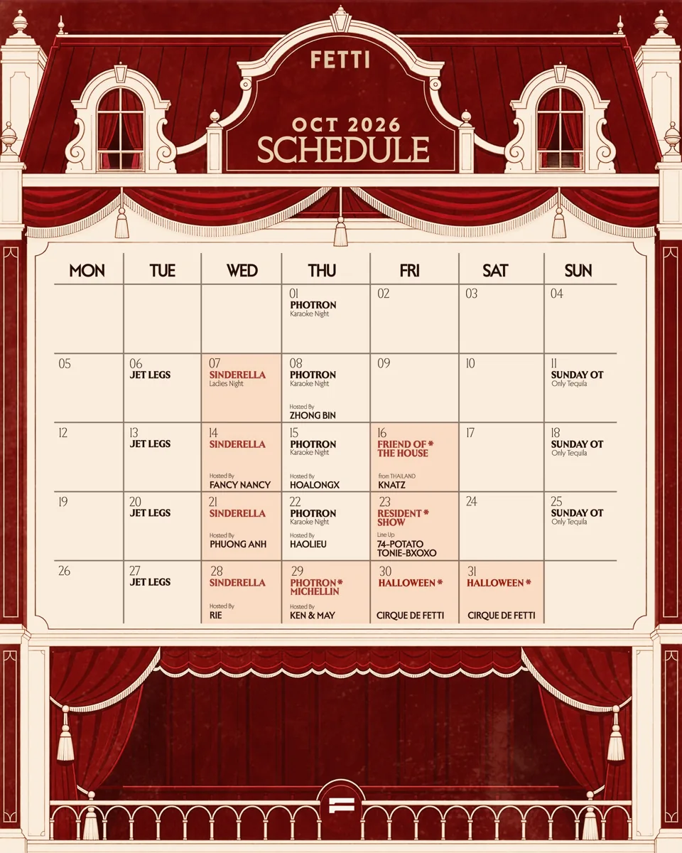 FETTI October 2026 programme calendar covering multiple dates and resident nights