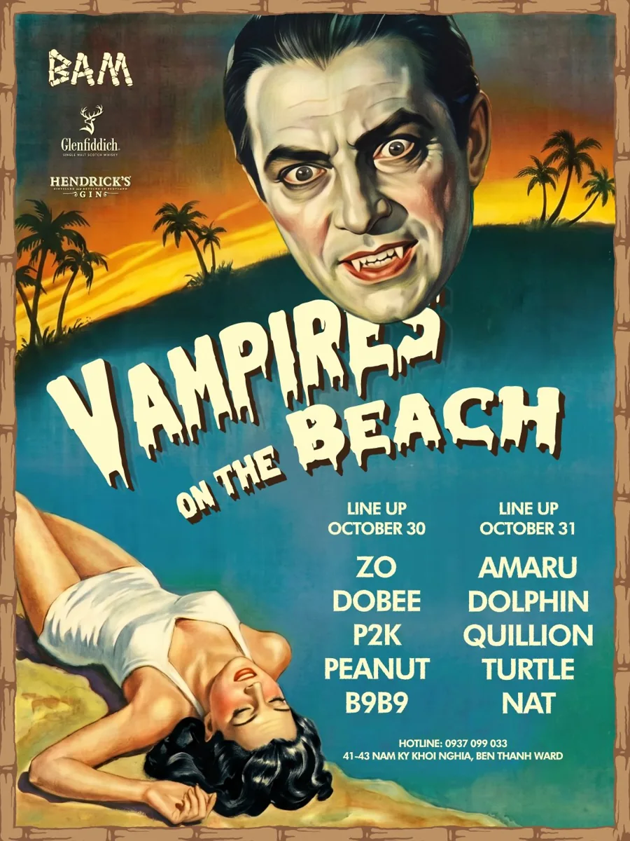 BAM Vampires on the Beach poster with the October 30 and 31 DJ lineups