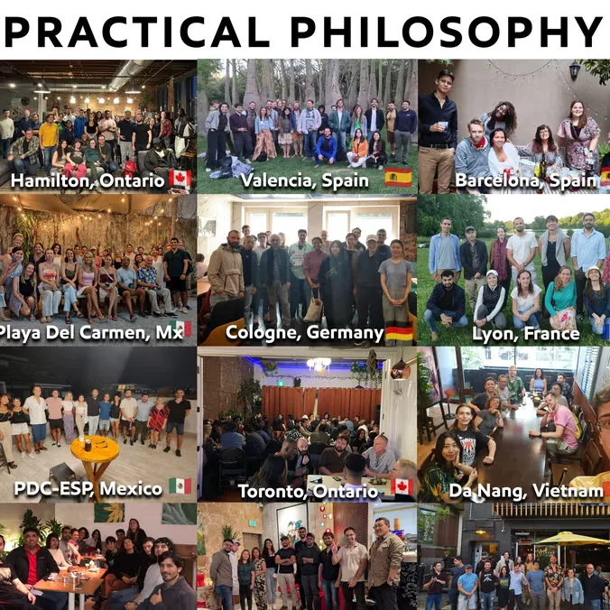 Practical Philosophy Club montage of group photos in multiple cities, including Da Nang; generic series art with no Saigon session date.