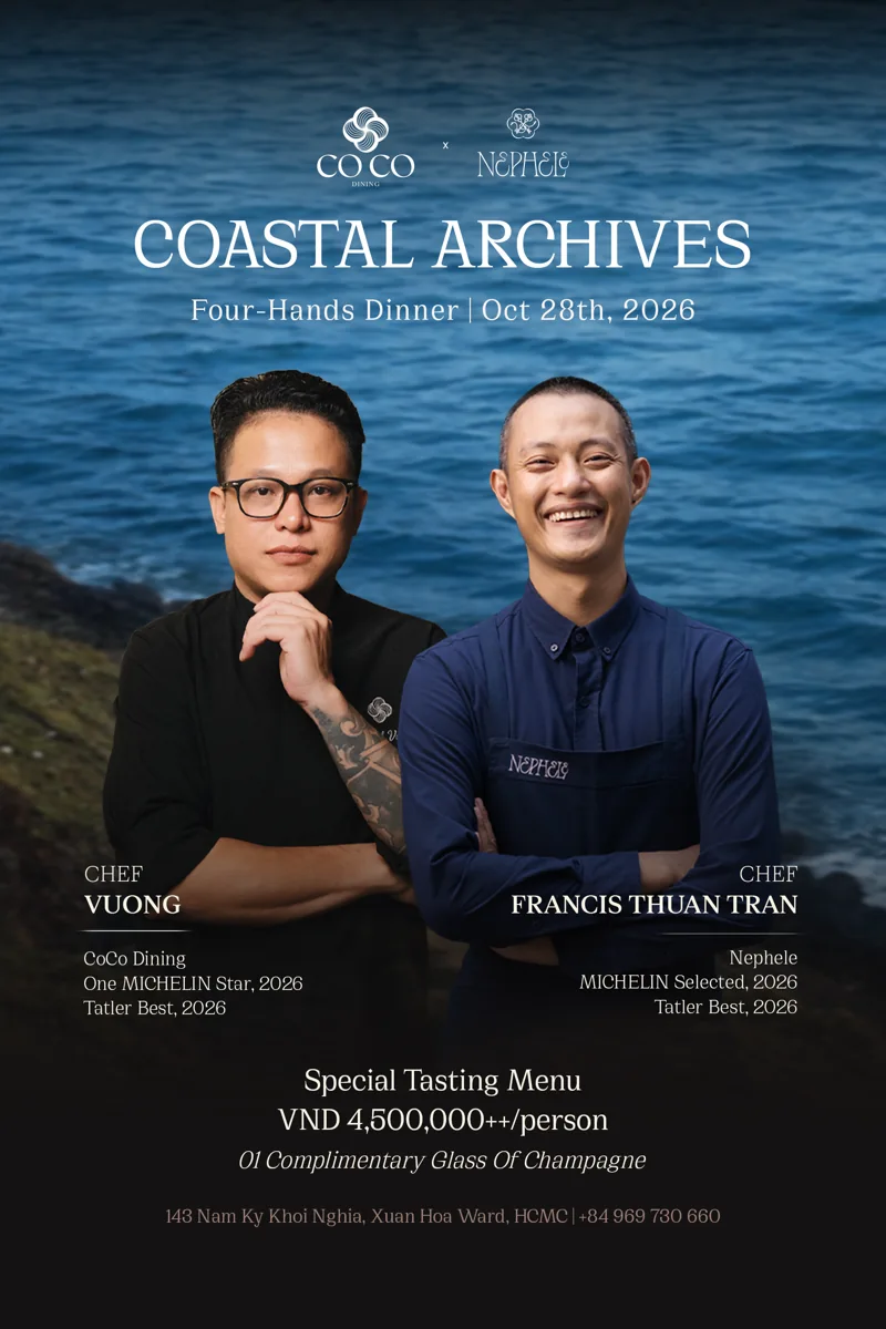 Coastal Archives four-hands dinner poster for 28 October 2026 with chefs Vuong and Francis Thuan Tran