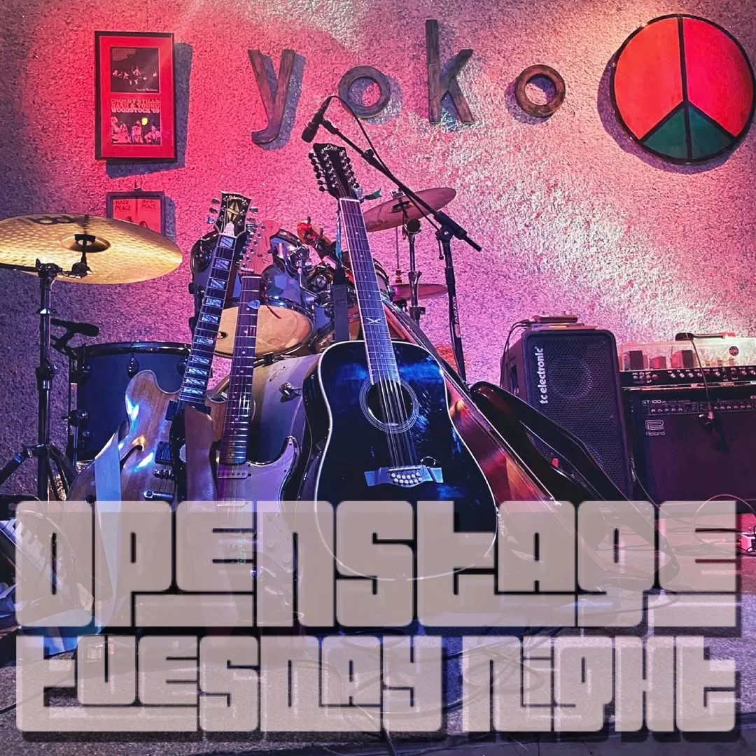 Yoko open-stage Tuesday promotional image with instruments; recurring 3 November date comes from an older organizer schedule and is unconfirmed.
