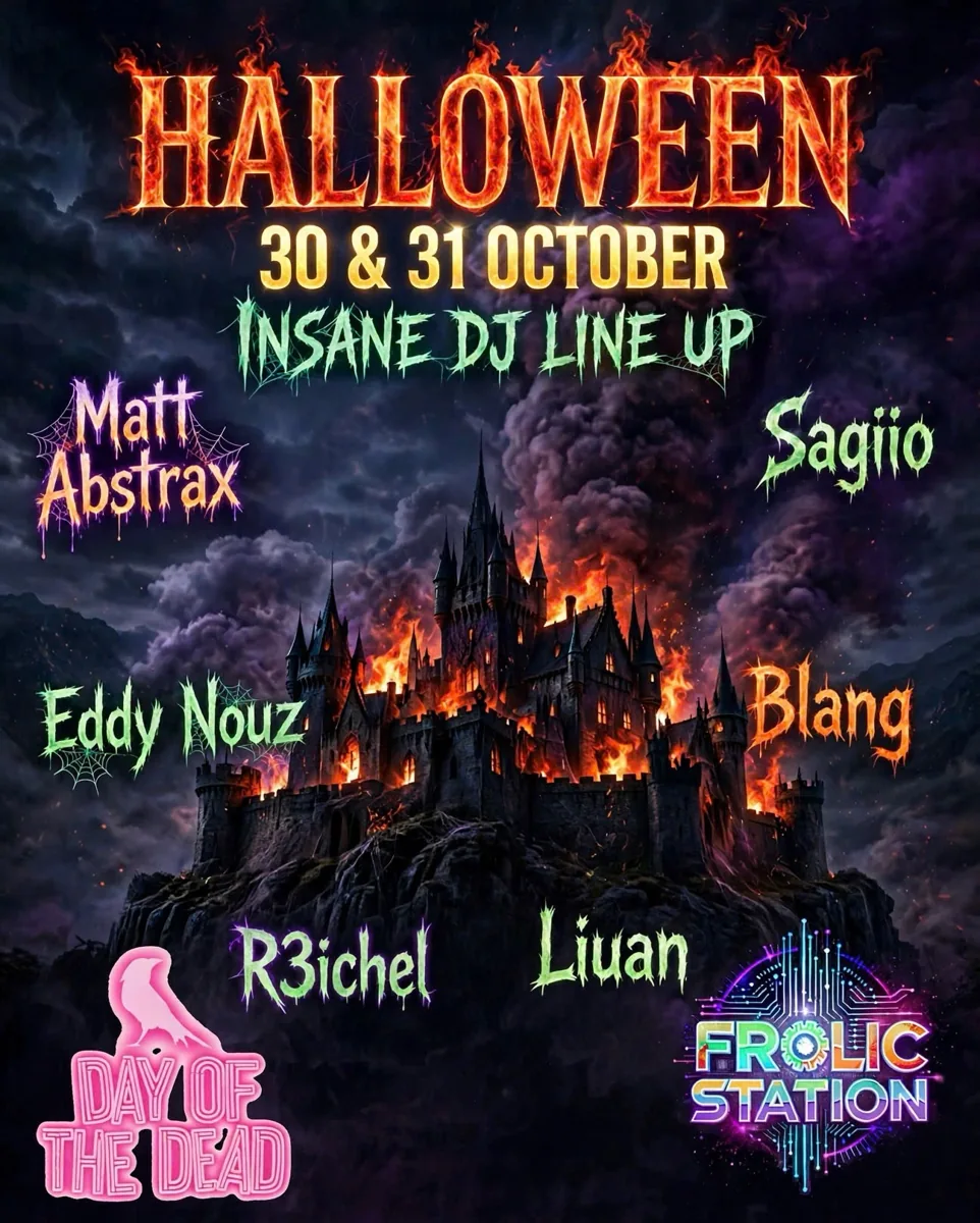 Frolic Station Halloween weekend, 30–31 October, with six DJs across both nights