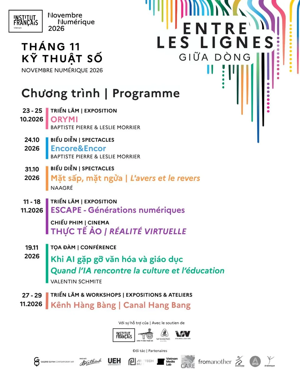 French Institute digital arts programme, 23 October–29 November 2026, including Kênh Hàng Bàng on 27–29 November.