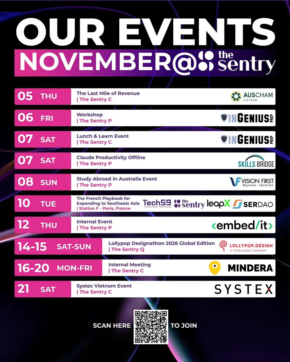 The Sentry November 2026 calendar listing the complete monthly programme at C, P and Q branches